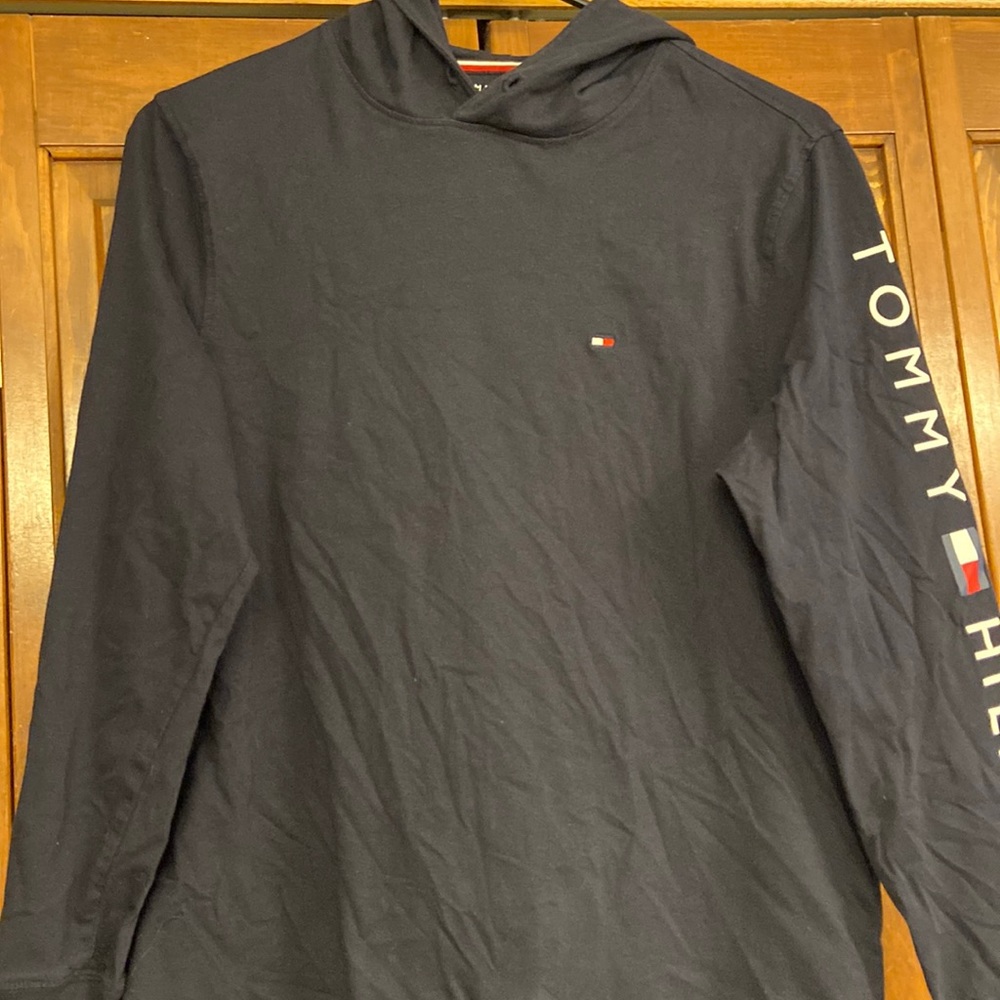 Mens lightweight navy blue cotton hoodie